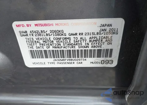 2011 Mitsubishi Lancer Evolution Gsr z USA, uszkodzony, nr VIN JA32W8FV9BU029743